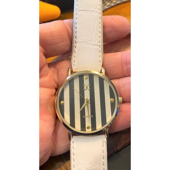 Women's 40mm Gold Tone Charming Charlie Watch, Striped Face with Black Band - Picture 3 of 3